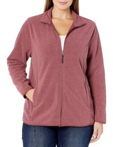 Soft Fleece Zipper Jacket for Women, Burgundy Dot