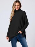 Women's Oversized Turtleneck Batwing Sweater - Black