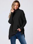 Women's Oversized Turtleneck Batwing Sweater - Black