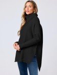 Women's Oversized Turtleneck Batwing Sweater - Black