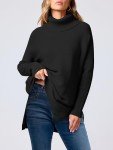 Women's Oversized Turtleneck Batwing Sweater - Black