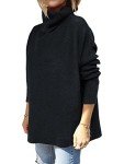 Women's Oversized Turtleneck Batwing Sweater - Black