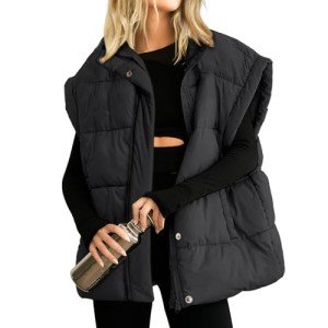 Songling Women's Oversized Black Puffer Vest