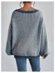 Oversized Blue Striped Off-the-Shoulder Sweater