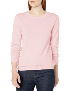 Light Pink Cotton Crewneck Sweater for Women