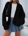 Trendy Women's Chunky Knit Cardigan in Black