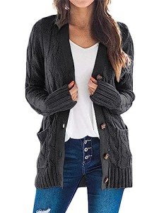 Women's Chunky Knit Cardigan - Dark Grey, XL