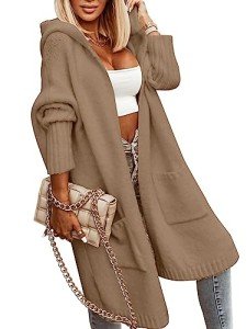 Aoysky Khaki Oversized Hooded Cardigan for Women