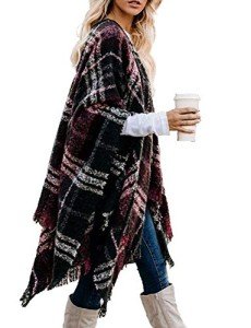 Women's Boho Knitted Plaid Poncho Shawl Cape