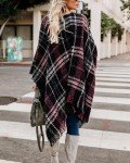 Women's Boho Knitted Plaid Poncho Shawl Cape