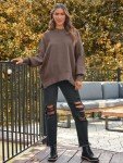 LILLUSORY Women's Oversized Batwing Sweater - Nutmeg