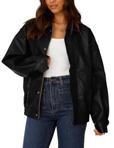 Trendy Women's Oversized Faux Leather Motorcycle Jacket