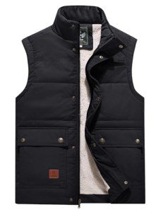 Men's Warm Fleece-Lined Puffer Vest - Black