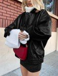 Trendy Women's Oversized Faux Leather Motorcycle Jacket