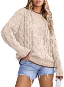 EVALESS Women's Color Block Chunky Knit Sweater
