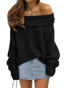 LILLUSORY Women's Oversized Off-The-Shoulder Sweater