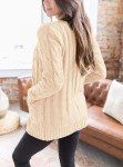 Beige Chunky Knit Open Front Cardigan Sweater