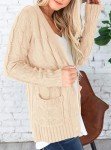 Beige Chunky Knit Open Front Cardigan Sweater