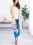 Beige Chunky Knit Open Front Cardigan Sweater
