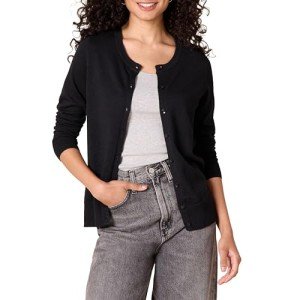 Amazon Essentials Women's Black Lightweight Crewneck Cardigan