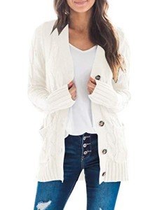 Beige Long Sleeve Cable Knit Cardigan for Women