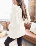 Beige Long Sleeve Cable Knit Cardigan for Women