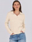 Beige Cable Knit Long Sleeve Sweater for Women