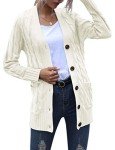 Beige Long Sleeve Cable Knit Cardigan for Women