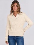 Beige Cable Knit Long Sleeve Sweater for Women