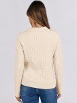 Beige Cable Knit Long Sleeve Sweater for Women
