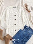 Beige Long Sleeve Cable Knit Cardigan for Women