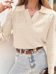 Beige Cable Knit Long Sleeve Sweater for Women