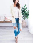 Beige Long Sleeve Cable Knit Cardigan for Women