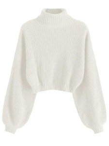 ZAFUL Women's Cropped Turtleneck Lantern Sleeve Sweater