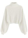 ZAFUL Women's Cropped Turtleneck Lantern Sleeve Sweater