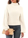 ZAFUL Women's Cropped Turtleneck Lantern Sleeve Sweater