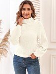 ZAFUL Women's Cropped Turtleneck Lantern Sleeve Sweater