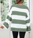 ZESICA Women's Oversized Striped Knitted Sweater, Green