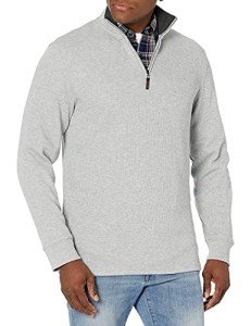 Men's Quarter-Zip French Rib Sweater - Light Grey
