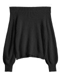 ZAFUL Women's Off Shoulder Black Knit Sweater