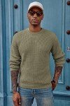 Men's Green Cable Knit Crewneck Pullover Sweater