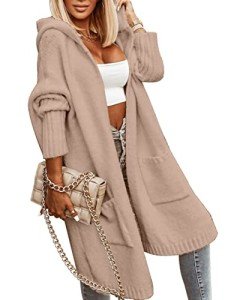 Aoysky Women's Oversized Hooded Cardigan Sweater, Apricot
