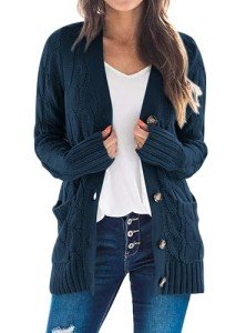 Open Front Chunky Cardigan Sweater in Lake Blue