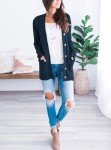 Open Front Chunky Cardigan Sweater in Lake Blue