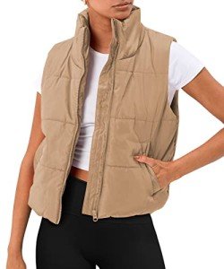 Women's Lightweight Sleeveless Puffer Vest in Khaki