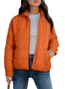 EVALESS Women's Lightweight Quilted Puffer Jacket - Orange