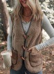 Fuzzy Fleece Oversized Vest for Women - Dark Khaki
