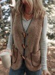 Fuzzy Fleece Oversized Vest for Women - Dark Khaki