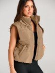 Women's Lightweight Sleeveless Puffer Vest in Khaki