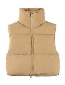 Women's Cropped Puffer Vest with Stand Collar